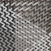 Varaschin Maat textile in urban grey, featuring a dense, repeating pattern of interwoven rectangular strips with matte finish.