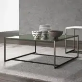 Distinguished Presotto Eulero coffee table with transparent glass tabletop and dark gray matte lacquered tubular metal frame
