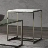 Sophisticated Presotto Eulero side table with dark gray matte metal frame and white marble tabletop exhibiting gray veining
