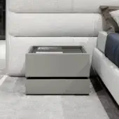 Elegant Presotto Sibari nightstand with seamless push-to-open drawer and matte gray synthetic structure