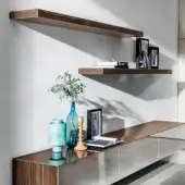 Distinguished Sovet Italia Magda shelf with steel structure and ceramic cover in medium-toned brown exhibiting a satin finish