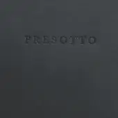 Embossed “PREOTTO” on dark gray matte surface, likely leather or synthetic, with subtle grain and deeply impressed lettering.