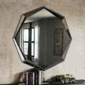 Exclusive Cattelan Italia Emerald mirror with a fully mirrored octagonal frame and dark glass finish