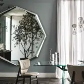 Exclusive Cattelan Italia Emerald mirror with a geometrically shaped fully mirrored frame and sleek silver finish