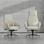 Exceptional 4 Mariani Kefa armchair with light neutral leather upholstery and a titanium-colored aluminum swivel base