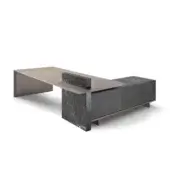 Exclusive 4 Mariani Cartesiano desk with black walnut grey stained particleboard and New Saint Laurent marble, built with concealed electrification