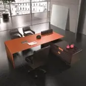 Distinguished 4 Mariani Cartesiano desk with black walnut grey stained particleboard and glossy finish, incorporating integrated electrification with leather cap