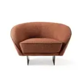Distinguished Reflex Segno lounge chair with reddish-brown textured textile upholstery and continuously flowing metal legs with a dark matte finish