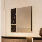 Exquisite Reflex Mondrian mirror with extra clear glass, bevelled edges and bronze lacquer with Marble Glass inlays