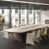 Superior 4 Mariani Master Conference table with saddle leather and grey-stained Black Walnut wood tabletop and satin finish