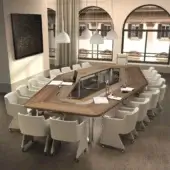 Exceptional 4 Mariani Leader conference table with Eucalyptus veneered tabletop and chrome-effect aluminum legs in satin finish