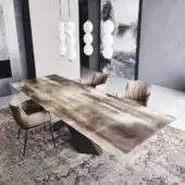 Distinguished Cattelan Italia Tyron CrystalArt table with artistic decorative printing on extra-clear glass and embossed lacquered steel base