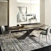 Superior Cattelan Italia Tyron CrystalArt table with bevelled extra-clear glass and dark matte embossed lacquered steel base