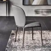 Elegant Cattelan Italia Chris chair with titanium embossed lacquered steel and muted gray fabric upholstery