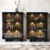 Distinguished Cattelan Italia Boutique Alta cupboard with black embossed steel, smoke glass doors and quilted soft leather interior
