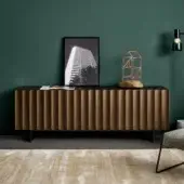 Distinguished Bonaldo Dorian sideboard crafted in warm brown matt lacquered wood with a satin finish and dynamic vertical grooves