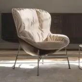 Exceptional Ditre Italia Softy lounge chair in plush textile upholstery with a polished metal base
