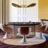 Distinctive Vismara Roma blackjack table crafted with a dark glossy playing surface and gold-toned metal base with lacquered edges