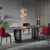 Harmonious Bonaldo Flame table crafted in wood with a smooth finish and a matte dark-toned base exhibiting a striking chromatic contrast