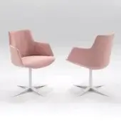 Superior Presotto Divina armchair with rose-pink textile upholstery and white four-way swivel base