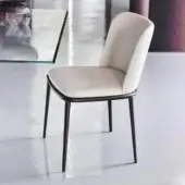 Exceptional Cattelan Italia Magda ML chair with enveloping form in pale beige textile and satin-finish metal legs