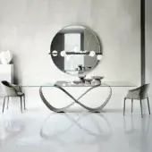 Distinguished Cattelan Italia Butterfly table with clear glass tabletop and brushed steel base crafted in Italy