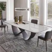Exceptional Cattelan Italia Butterfly table with glossy Golden Calacatta marmi ceramic and embossed lacquered steel base