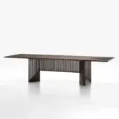 Exceptional Acerbis Maestro table crafted with dark stained walnut veneer and a distinctive slatted solid walnut base