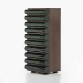 Distinguished Acerbis Storet dresser crafted from medium density wood fibre with dark green lacquered drawer mouldings and dark stained walnut finish