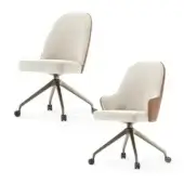 Distinguished Reflex Ludwig chair with light cream textile upholstery, wood trim accents and a metallic four-spoke base with wheels