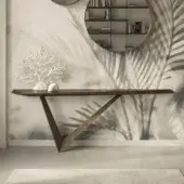 Exceptional Cattelan Italia Varenne console with dark brown wood showcasing visible grain and asymmetrical triangular leg
