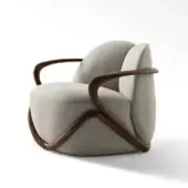 Distinguished Giorgetti Hug lounge chair with light beige textile cushions and canaletto walnut frame crafted with a visually balanced form