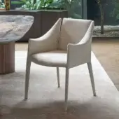 Superior Bonaldo Vela armchair with steel structure, high-density padding and refined light beige textile upholstery