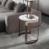 Exceptional DV Home Collection Coco side table crafted with Calacatta Royal marble and glossy rose gold toned steel base