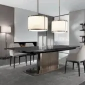 Distinguished DV Home Collection Windsor table with veneered top in Ebano Macassar and matt black lacquered structure with stainless steel base
