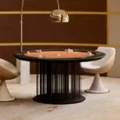 Distinctive Vismara Shanghai poker table with padded orange cloth and black lacquered metal base built with cup holders