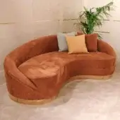 Innovative Vismara Wavy sofa with earthy brown textile upholstery and plated steel base, crafted with a suede-like matte finish