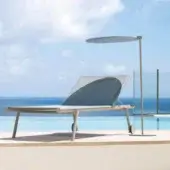 Distinguished Varaschin Emma sunshade with light gray micro-perforated technical PVC fabric and matte metal support