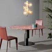 Distinguished Bonaldo Innesti table with reddish-brown marble top and dark metal base in a matte finish
