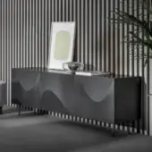 Distinctive Bonaldo Vertigo sideboard with curved doors in lead lacquered wood and polyurethane, built with a lead metal base