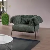 Exceptional Bonaldo Tirella lounge chair with green textured textile upholstery and slender black metal legs
