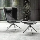 Exceptional Bonaldo Colibrì lounge chair with textured gray fabric upholstery and slender matt painted metal base