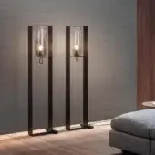Distinguished Bonaldo Bio-S floor lamp with rectangular metal frame and smoked mirrored glass lampshade in lead finish