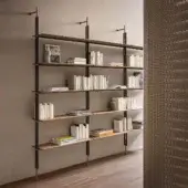 Distinguished Bonaldo Roll bookcase crafted in light brown wood with a dark brown metal frame and copper accents