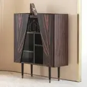 Exceptional Rugiano Frak cupboard with ebony structure and refined marble top crafted in glass and brass