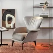 Superior Bonaldo Lovy lounge chair with light gray woven fabric upholstery and dark toned matt painted metal feet