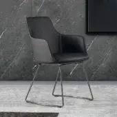 Superior Bonaldo Itala armchair upholstered in black fabric with a sleek matte black metal base