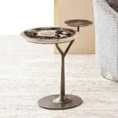 Exceptional Rugiano Bonsai side table with swirling white, gray and gold marble-like top and dark bronze finish crafted in Italy