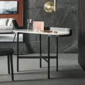 Sophisticated Bonaldo Asia desk with light marble-effect ceramic top and slender black metal frame built in Italy