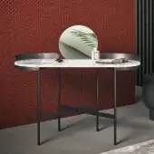 Elegant Bonaldo Asia vanity with white faux marble effect tabletop and sleek black metal structure crafted in ceramic